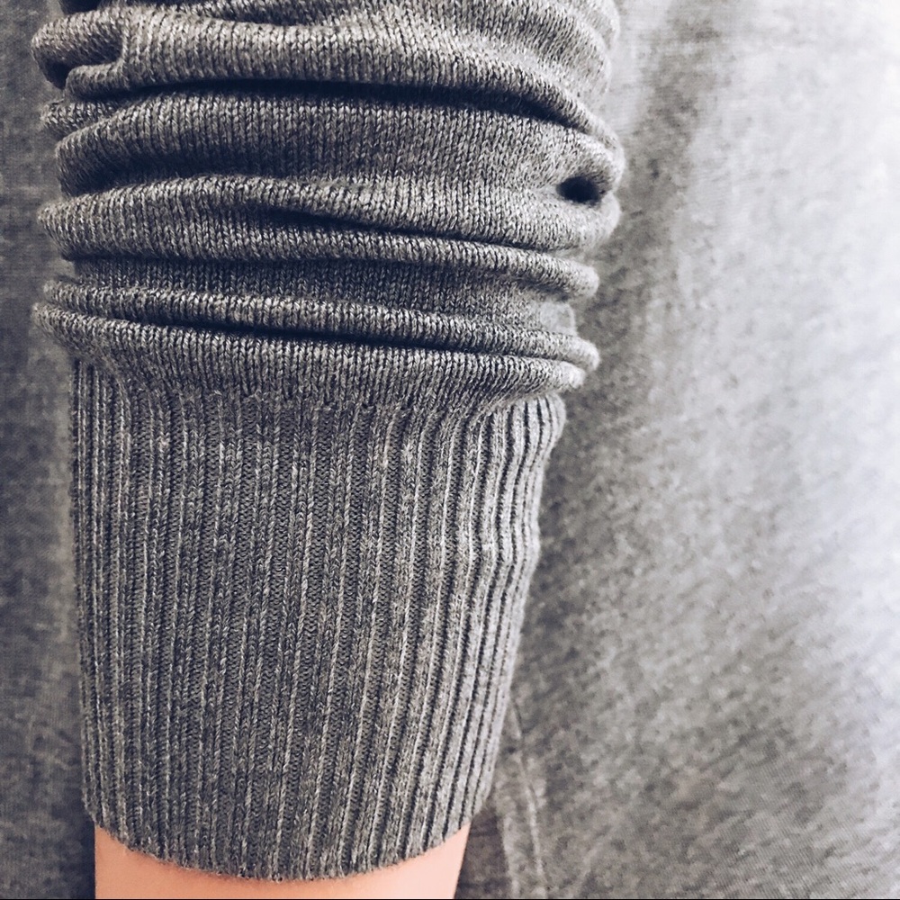 Ribbed Trim Soft Cozy Knit Long Cardigan Gray - Picture 5 of 6